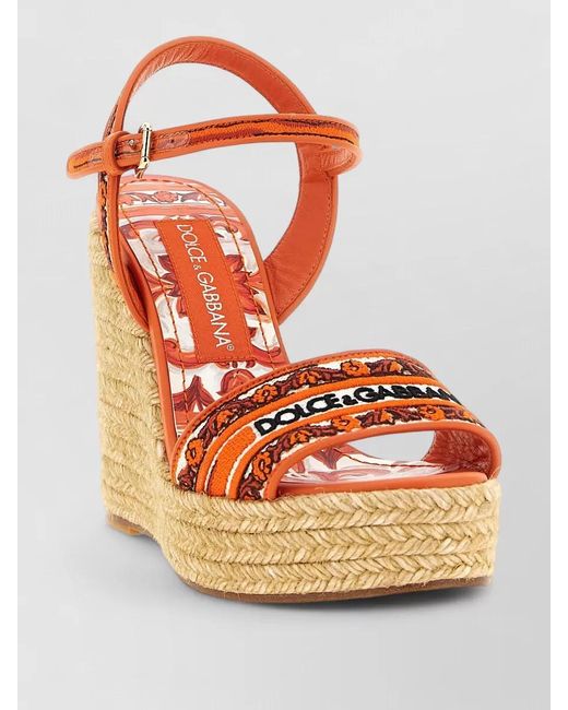 Dolce & Gabbana Multicolor Maiolica Wedges Braided Sole Embroidered Strap