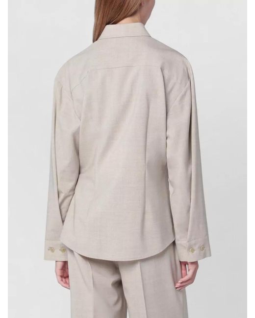 P.A.R.O.S.H. Gray Collared Long Sleeve Relaxed Fit Top
