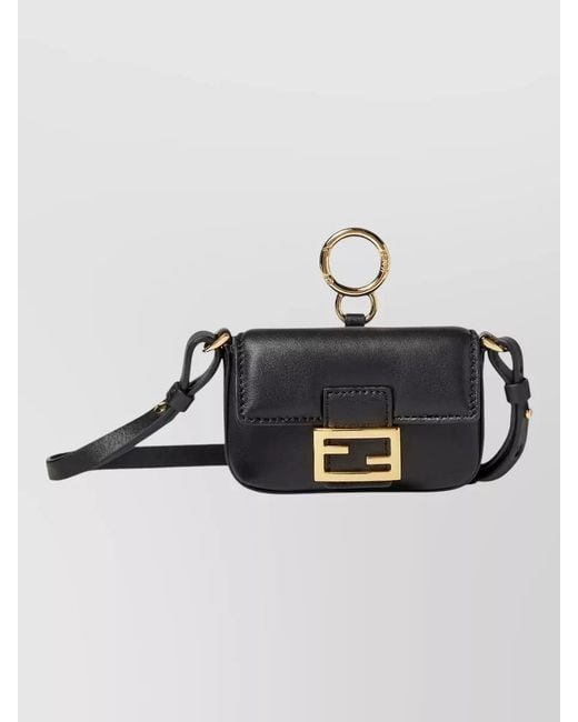 Fendi Metallic Keyring Keychain Adjustable Strap Goldtone Hardware