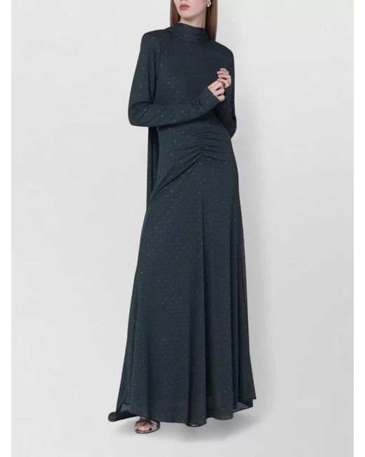 ROTATE BIRGER CHRISTENSEN Blue Draped Floor Length Dress High Neckline
