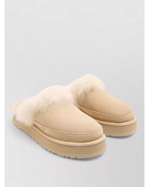 Ugg Natural Faux Fur Trim Platform Sole Slippers