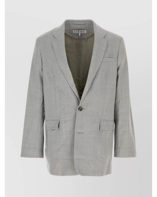 Loewe Gray Wool Blazer With Notched Lapel And Pockets for men