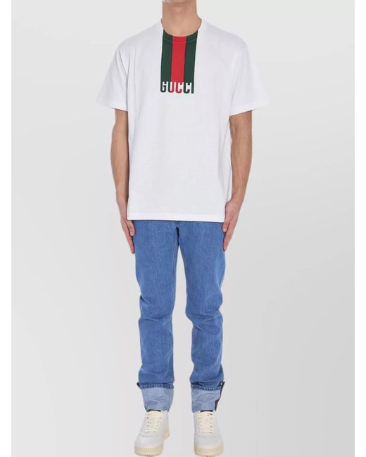 Gucci Blue Web Trim Straight Legs Denim Trousers for men