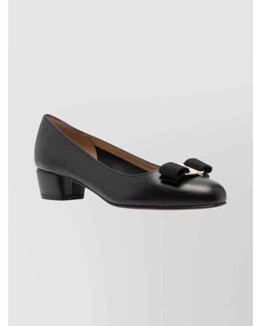 Ferragamo Black Leather Vara Pumps