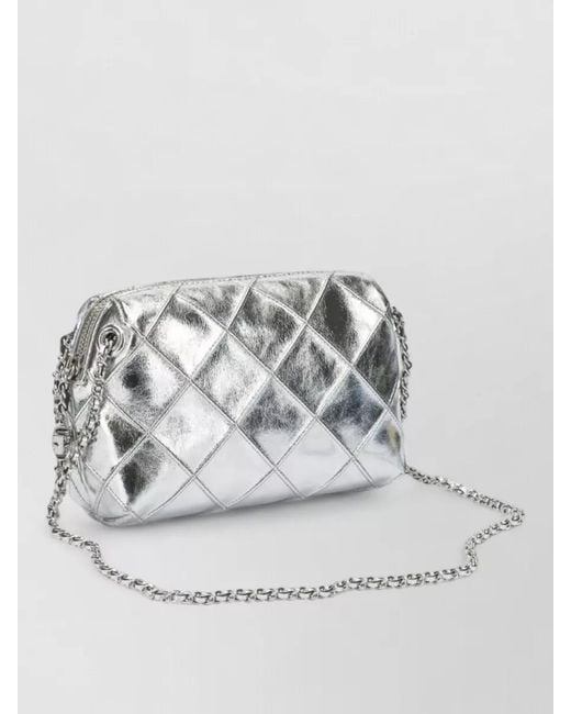 Tory Burch Gray Chain Leather Crossbody Bag Quilted Design