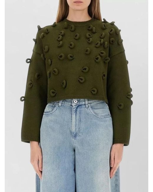 J.W. Anderson Green Cropped Jersey Knit Crew Neck Sweater