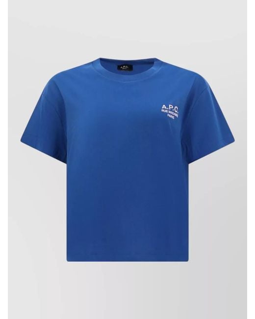 A.P.C. Blue Logo Detail Boxy Fit Crew Neck T-Shirt