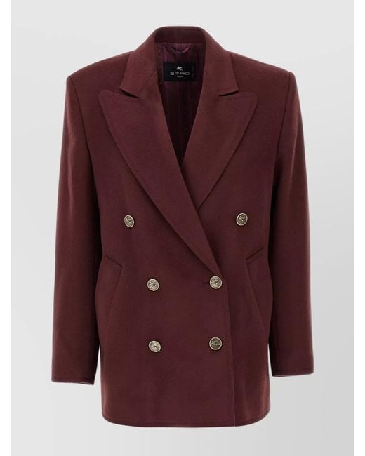 Etro Purple Wool Cashmere Double-Breasted Blazer