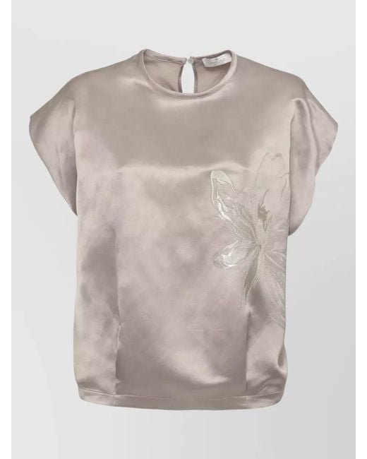 Panicale Natural Satin Blouse And Trousers Embroidery Detail