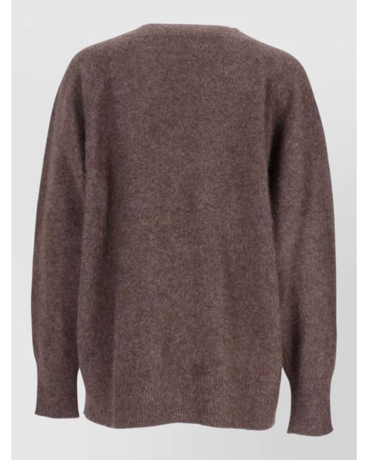 P.A.R.O.S.H. Brown Raccoon Fur Top Crew Neck Long Sleeves