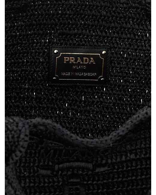 Prada Black Crochet Raffia Effect Rectangular Shopping Bag