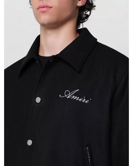 Amiri Black Jacket Contrast Stripes Ribbed Hem Pocket for men