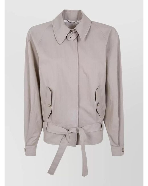 Magda Butrym Gray Belted Waist Jacket Collared Neck Pockets