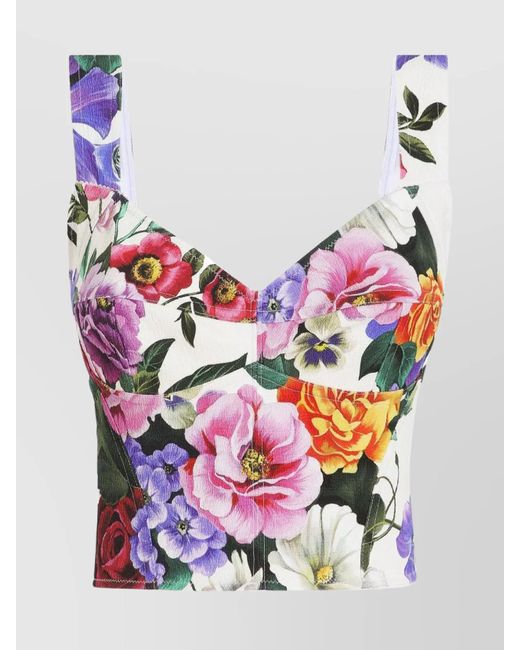 Dolce & Gabbana Pink Corset Top Featuring Floral Print And Cropped Length