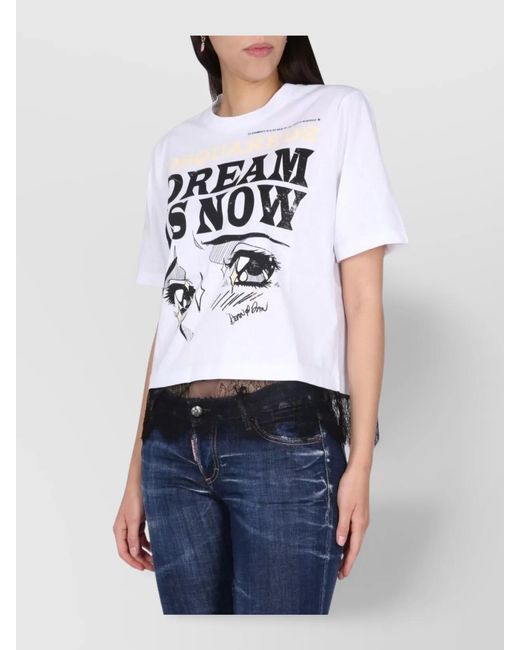 DSquared² Blue Cropped Logo Print T-Shirt