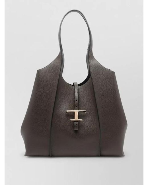 Tod's Gray T Medium Structured Leather Tote Double Handles