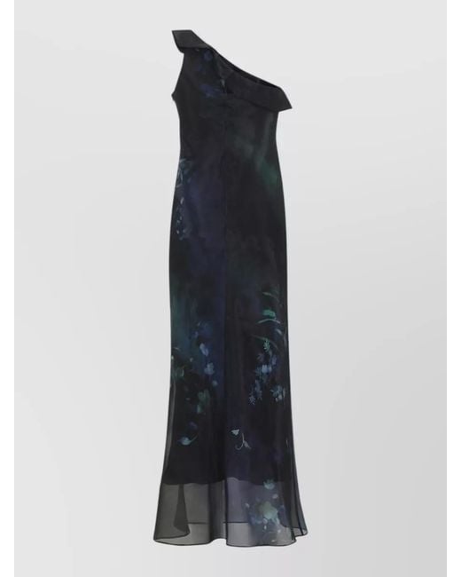 Giorgio Armani Blue Silk One-Shoulder Maxi Dress