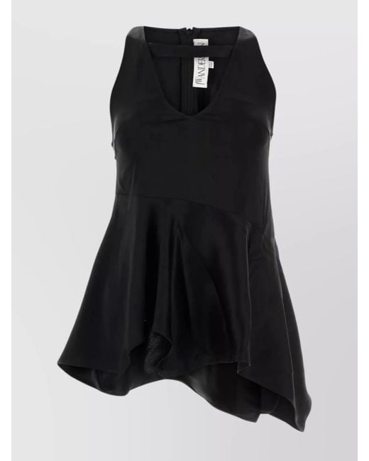 J.W. Anderson Black Asymmetric V-Neck Satin Top