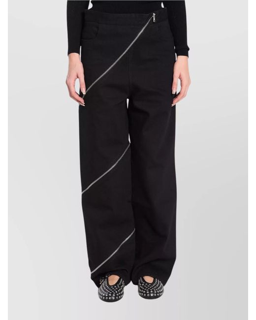 Alaïa Black Wide Leg Zip Detail Denim Trousers