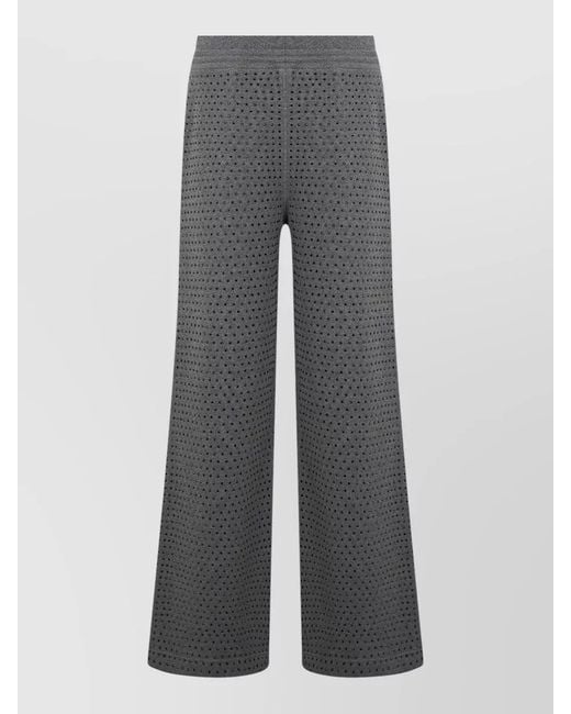 Pinko Gray Fleece Trousers Rhinestones Wide Leg Punctured
