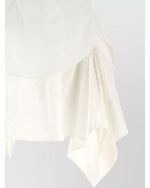 McQueen White Day Dress Sleeveless Asymmetric Hem V Neckline