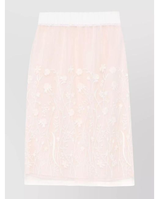 P.A.R.O.S.H. Pink Silk Floral-Embroidered Midi Skirt
