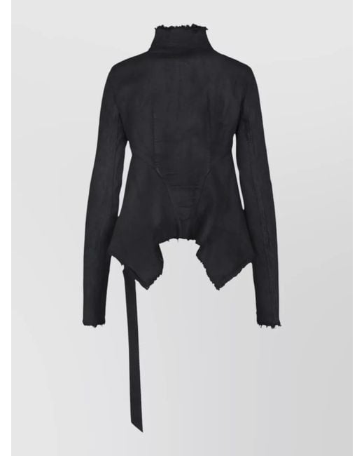 Rick Owens Blue High Collar Coat Adjustable Tie Design