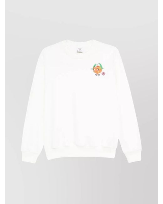 Casablanca White Ribbed Cotton Ski Print Sweatshirt
