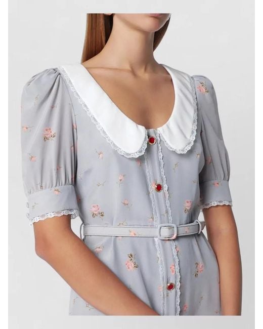 Alessandra Rich White A Line Dress Belted Waist Contrast Collar