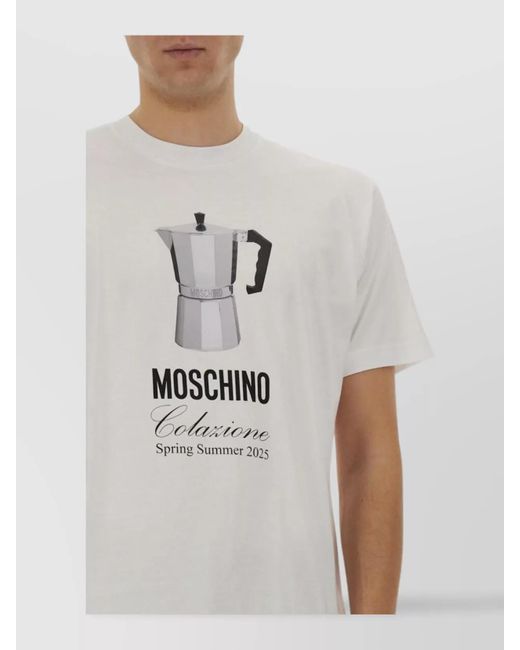 Moschino White Cotton Regular-Fit Logo-Print T-Shirt for men