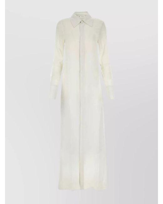 AMI White Silk Crepe Shirt Dress