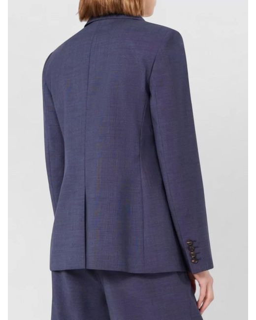 Max Mara Blue Double Breasted Jacket Flap Pockets Lapels