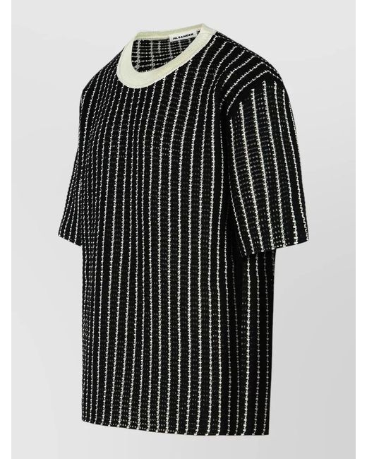Jil Sander Black Cotton Crochet T-Shirt for men