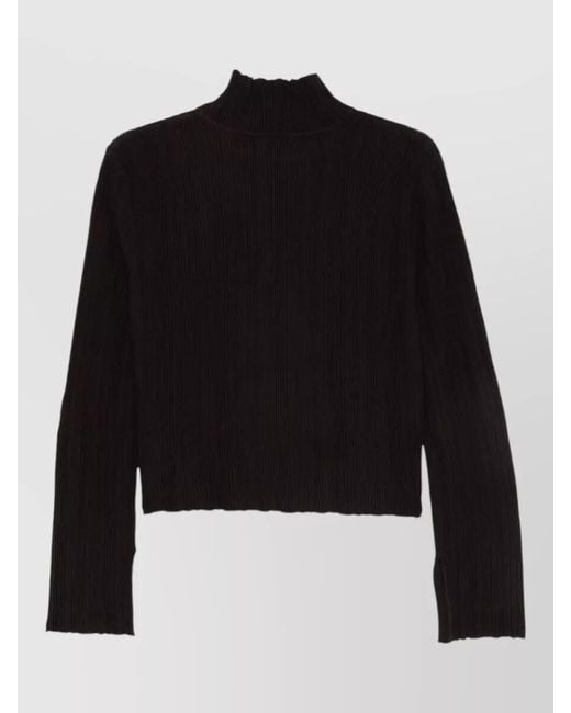 Alysi Black Wool Mock Neck Cropped Ribbed Sweater