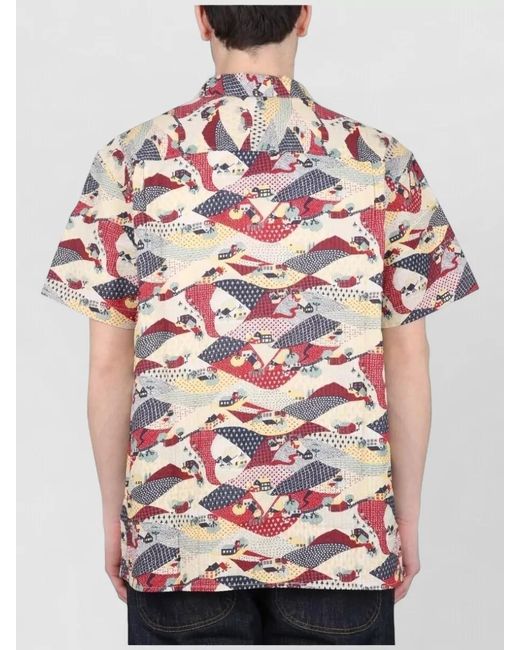 YMC Red Malick Shirt Short Sleeves All Over Print for men