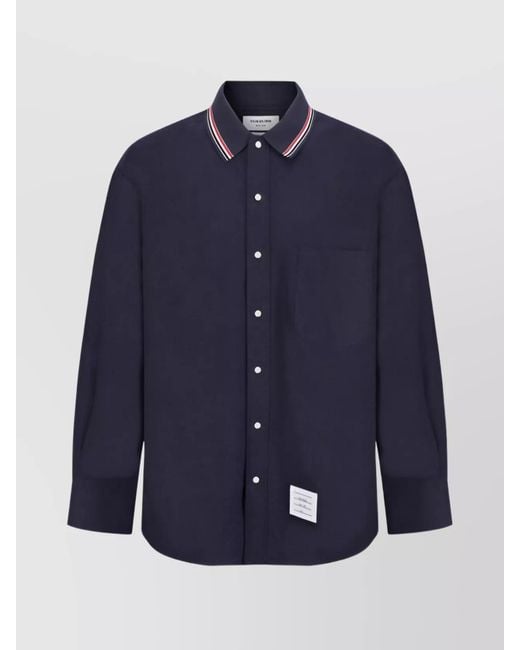Thom Browne Blue Cotton Flannel Long-Sleeve Shirt for men