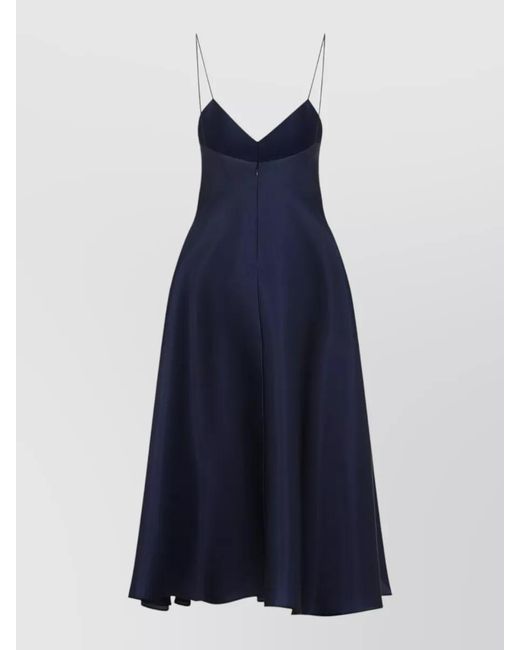 Alberta Ferretti Blue Silk V-Neck Sleeveless Flared Midi Dress