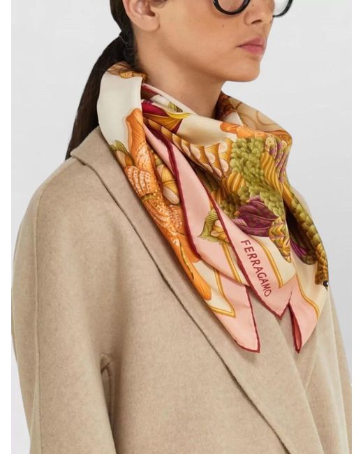 Ferragamo Metallic Silk Printed Scarf