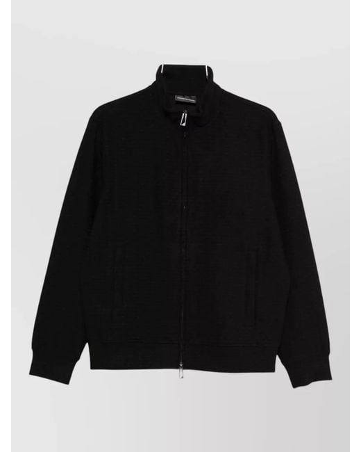 Emporio Armani Black Textured Zip-Up Sweatshirt for men