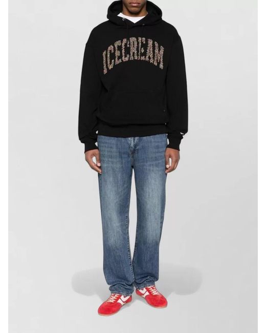 ICECREAM Black Hooded Cotton Sweatshirt Logo Detail for men