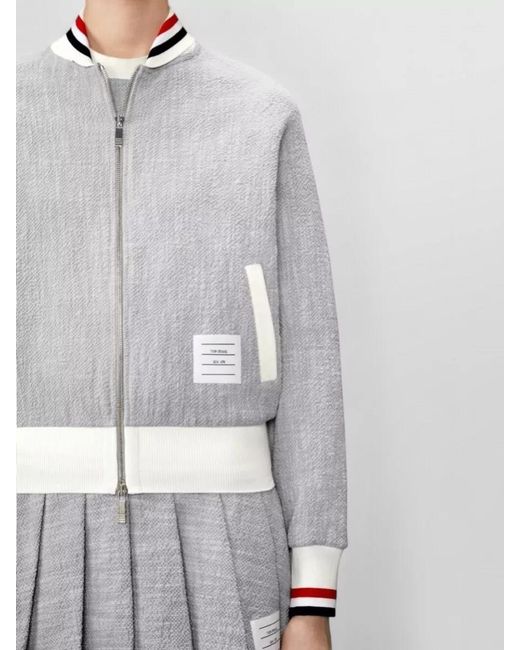 Thom Browne Gray Rwb Tweed Raglan Bomber Jacket