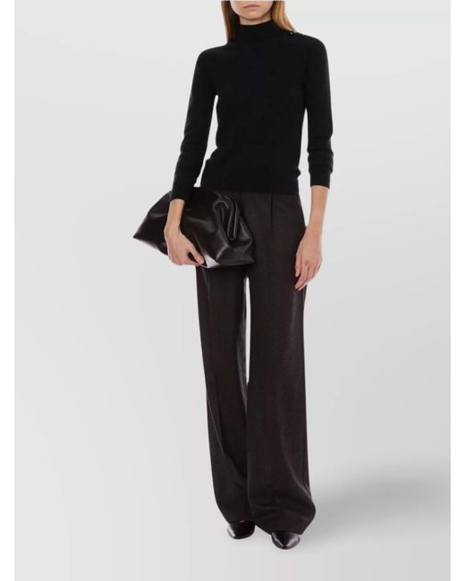 Alberta Ferretti Black Mock Neck Long Sleeve Knitwear With Buttons