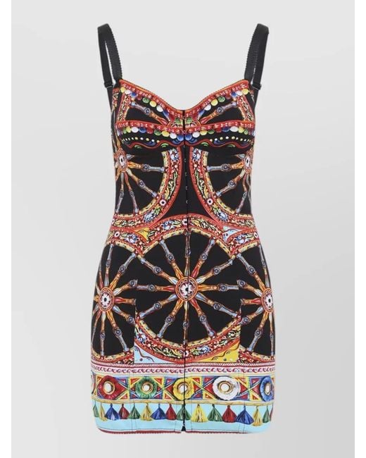 Dolce & Gabbana Multicolor Carretto Print Charmeuse Mini Beach Dress