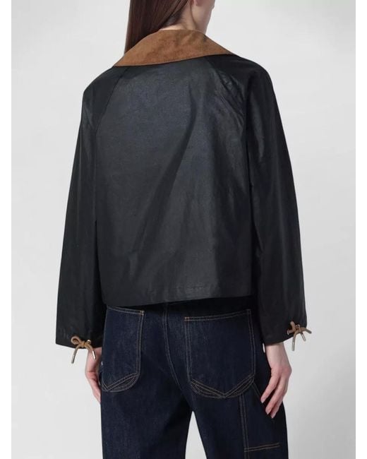 Barbour Black Jacket Contrast Collar Adjustable Cuffs Pockets