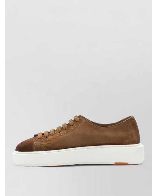 Santoni Brown Leather Low-Top Sneakers