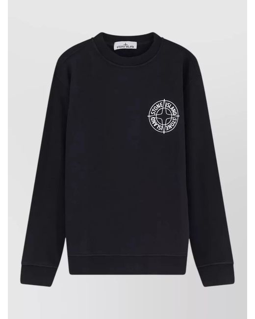 Stone Island Blue Cotton Crewneck Sweatshirt Ribbed Trims for men