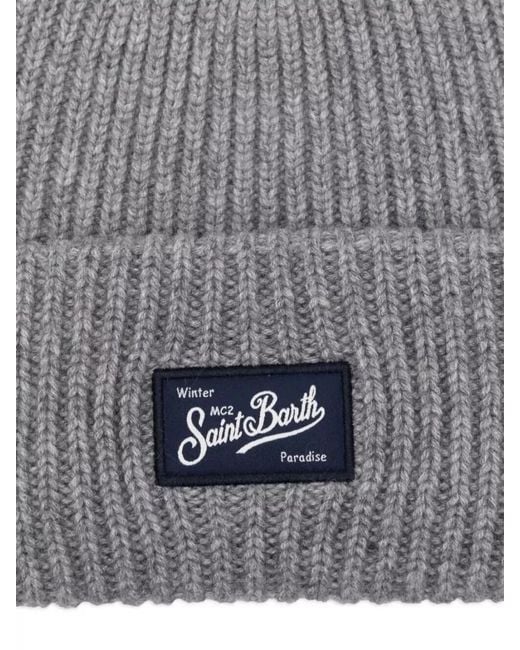 Mc2 Saint Barth Gray Berry Knitted Hat Folded Cuff Ribbed for men