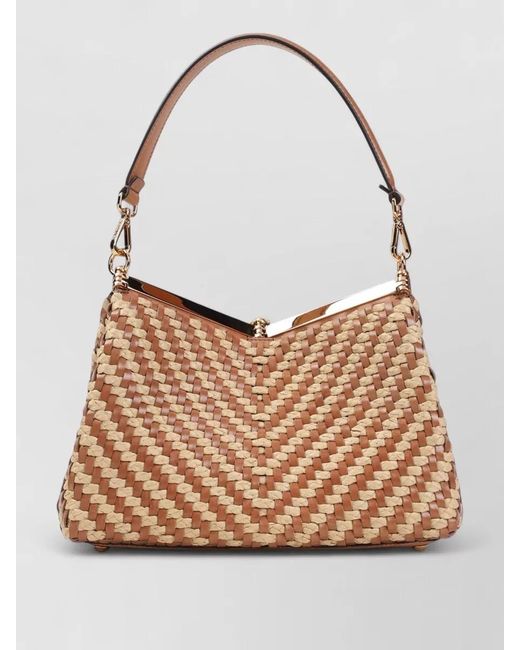 Etro Brown Vela Medium Raffia Shoulder Bag