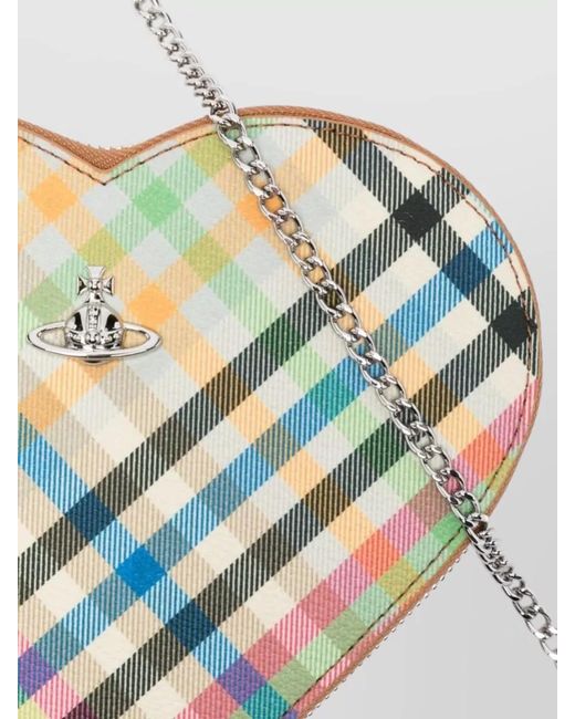 Vivienne Westwood Gray New Heart Mini Checked Chain Shoulder Bag