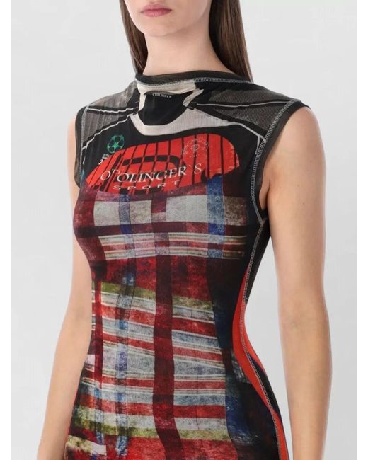 OTTOLINGER Red Mesh Dress Floor Length Graphic Print